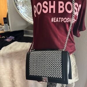 INC from Macy's - Black and White Shoulder Bag with Silver Chain- LIKE NEW!